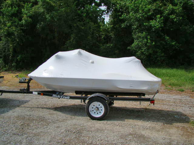 A PWC shrinkwrapped for on trailer storage. 